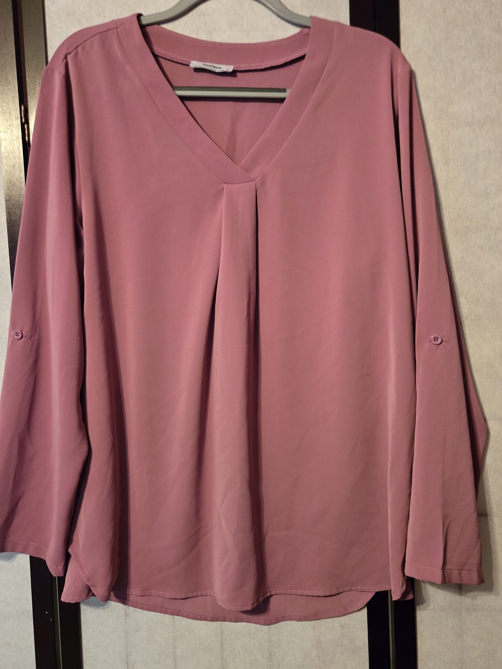 Youtalia Women’s V-Neck Long Sleeve Blouse in Dusty Rose XL